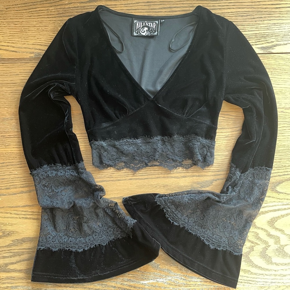 Killstar Naomi Velvet Bell Sleeve Crop Top 2019